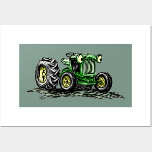 Green Cartoon Tractor Posters and Art